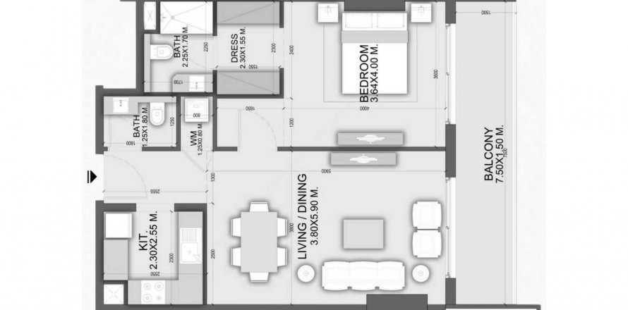 Apartment in Dalmore Tower in Dubai Residence Complex, UAE 1 bedroom, 75.34 sq.m. № 621143