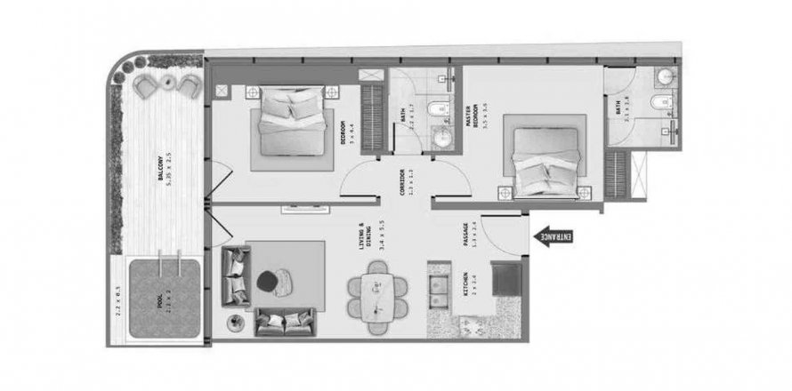 Apartament w Majan, Dubai, ZEA 2 sypialnie, 91.88 mkw. nr 568983