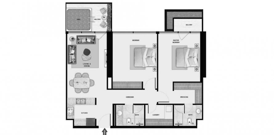 Dzīvoklis Samana Barari Lagoons Majan, Dubaijā, AAE 2 istabas, 108.75 m2 Nr. 568984