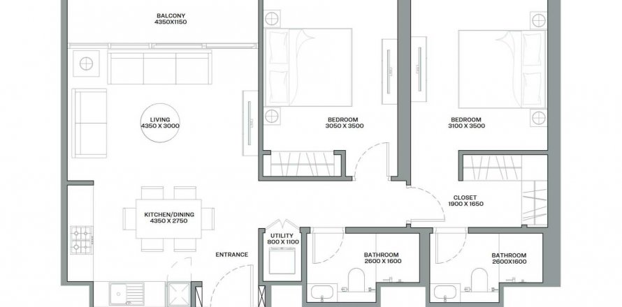 Apartment in Coraline Beach Residences in Umm Al Quwain, UAE 2 bedrooms, 81.11 sq.m. № 544615