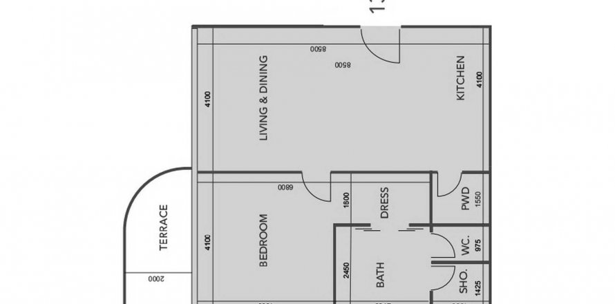 Пәтер қабат жоспары «1BR», 1 жатын бөлме Cotier House