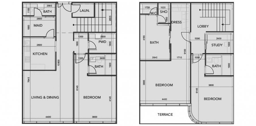 Tlocrt Apartman «3BR», 3 spavaće sobe u Cotier House