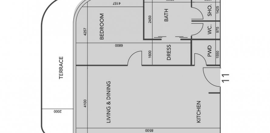 Пәтер қабат жоспары «1BR», 1 жатын бөлме Cotier House