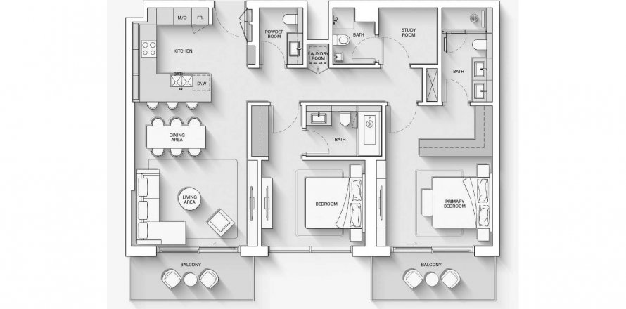 Dubai, BAE’de daire 2 yatak odası, 135.43 m² No 580080