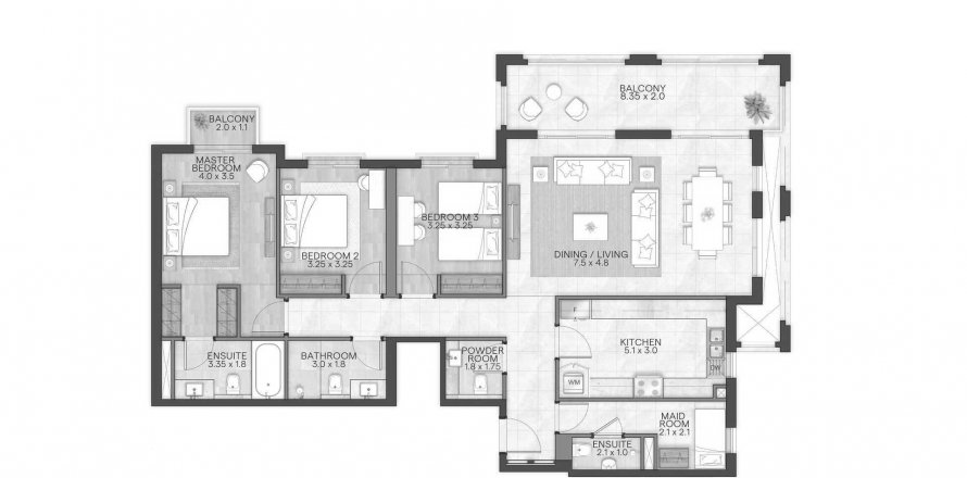 Apartment in BLOOM LIVING GRANADA in Abu Dhabi, UAE 3 bedrooms, 167.72 sq.m. № 359692