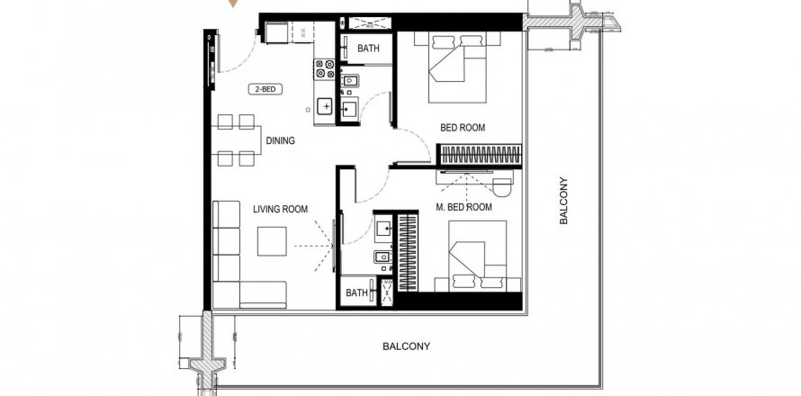 Apartmen di Binghatti Starlight di Al Jaddaf, Dubai, UAE 2 bilik tidur, 110.6 meter persegi № 582489