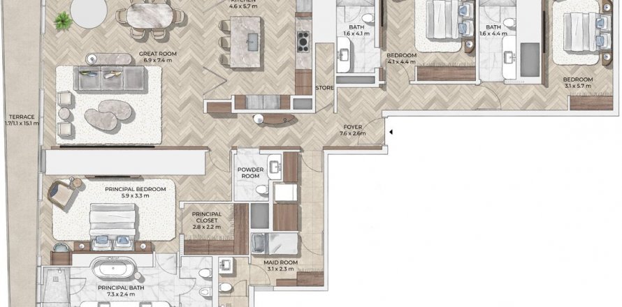 Apartment in Mr.C Residences Downtown in City Walk, Dubai, UAE 3 bedrooms, 288 sq.m. № 578607