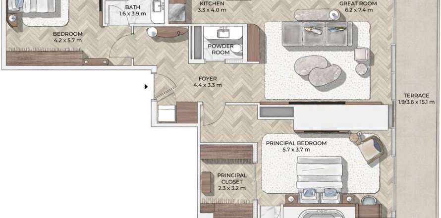 Byt v Mr.C Residences Downtown v City Walk, Dubai, SAE 2 ložnice, 212 m² Č.: 578603