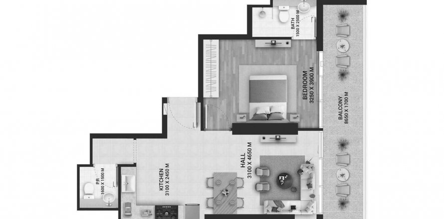 Byt v Empire Lakeviews v Wadi Al Safa 2, Dubai, SAE 1 ložnice, 70.03 m² Č.: 572490