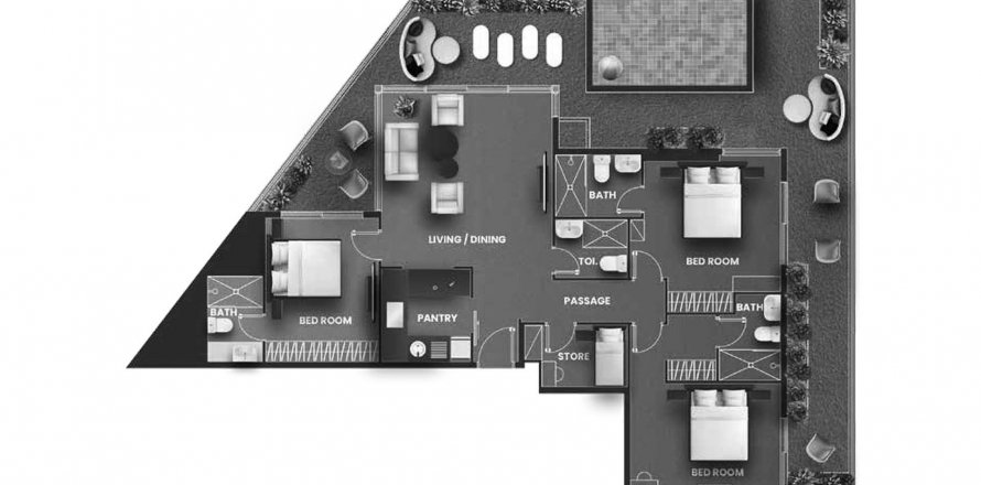 Apartment floor plan «3BR-7», 3 bedrooms in VINCITORE AQUA FLORA