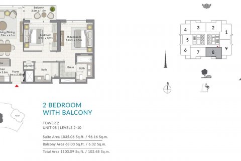Apartemen di Dubai Creek Harbour (The Lagoons), UEA 2 kamar tidur, 103 m2 nomor 602132 - foto 14