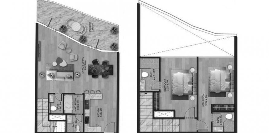 Duplex in THE BEACH HOUSE in Al Marjan Island, Ras Al Khaimah, UAE 2 bedrooms, 173.36 sq.m. № 386832