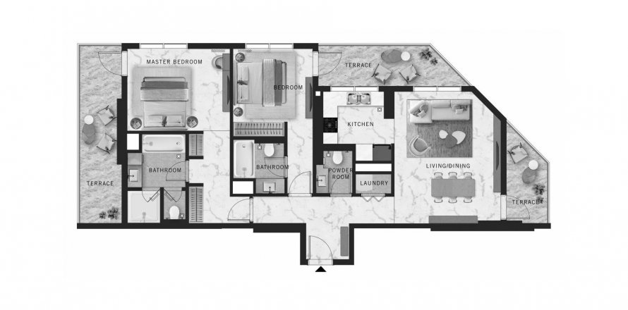 Планировка «2BR» 3 комнаты в ЖК DoubleTree by Hilton Residences