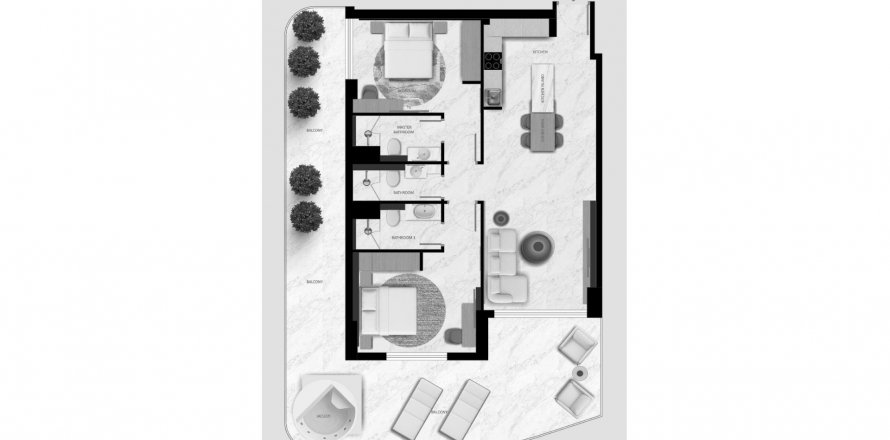 Планировка «2BR» 3 комнаты в ЖК Aark Terraces
