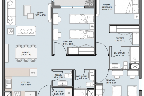Střešní byt v Al Reem Island, Abu Dhabi, SAE 3 ložnice, 110 m² Č.: 599551 - fotografie 11