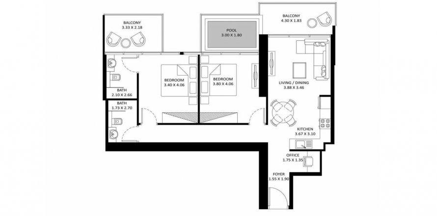 Apartment in ELITZ 3 in Jumeirah Village Circle, Dubai, UAE 2 bedrooms, 102.47 sq.m. № 320383