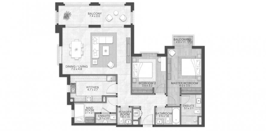 Apartment in BLOOM LIVING GRANADA in Abu Dhabi, UAE 2 bedrooms, 139.33 sq.m. № 359690