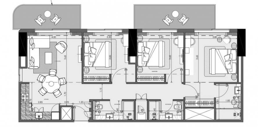 Apartmen di Azizi Wasel di Dubai, UAE 3 bilik tidur, 124.65 meter persegi № 564941
