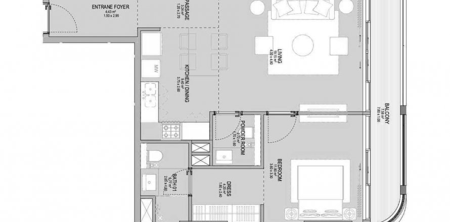 Byt v THE GRANDALA v Al Satwa, Dubai, SAE 1 ložnice, 74.8 m² Č.: 395532