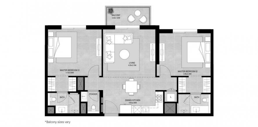 Apartman u Ellison u Town Square, Dubai, UAE 86.95 m2, 2 spavaćih soba Br. 581107