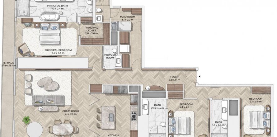 Byt v Mr.C Residences Downtown v City Walk, Dubai, SAE 3 ložnice, 288 m² Č.: 578608
