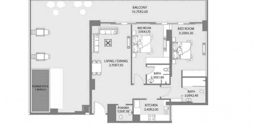 Apartment in Park Beach Residence 2 in Al Marjan Island, Ras Al Khaimah, UAE 2 bedrooms, 178.1 sq.m. № 539856