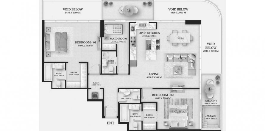 Apartmen di Wellington Ocean di Dubai, UAE 2 bilik tidur, 155.02 meter persegi № 578454