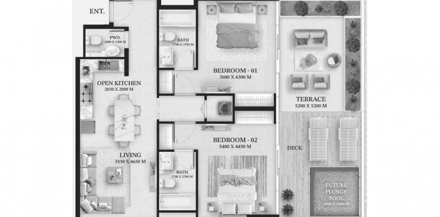 Apartmen di Wellington Ocean di Dubai, UAE 2 bilik tidur, 133.47 meter persegi № 578451