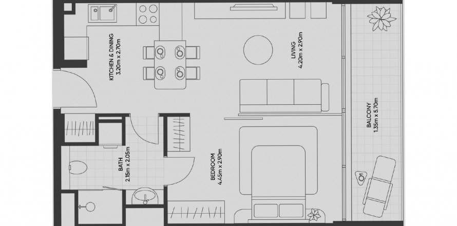 Apartmen di Olivia Gardens Residence di Al Satwa, Dubai, UAE 52.77 meter persegi № 579541
