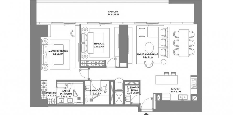 Byt v W Residences Dubai Harbour v Dubai Marina, SAE 2 ložnice, 146.5 m² Č.: 509901