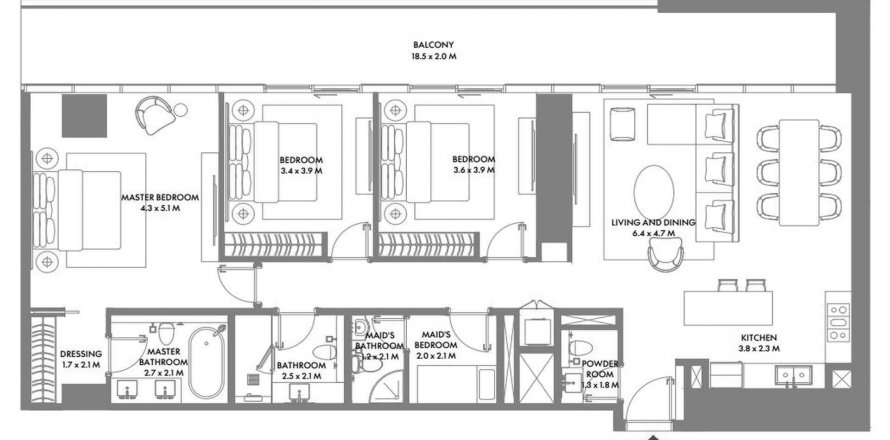 Byt v W Residences Dubai Harbour v Dubai Marina, SAE 3 ložnice, 179.58 m² Č.: 509905