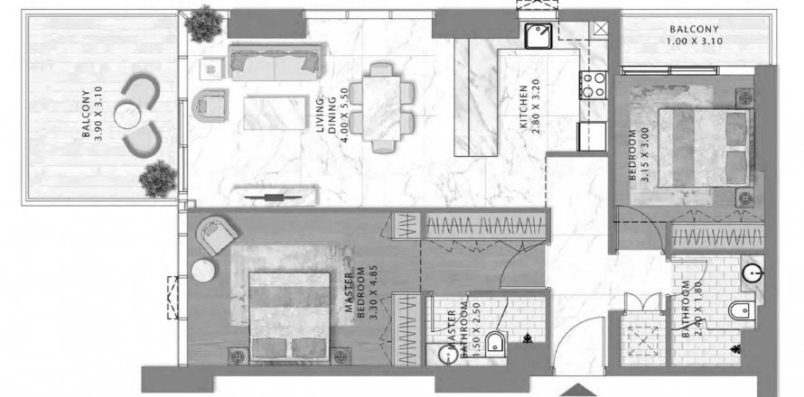 Appartement GOLF GATE 2 à Dubai, EAU: 2 chambres, 97.36 m2 № 388042