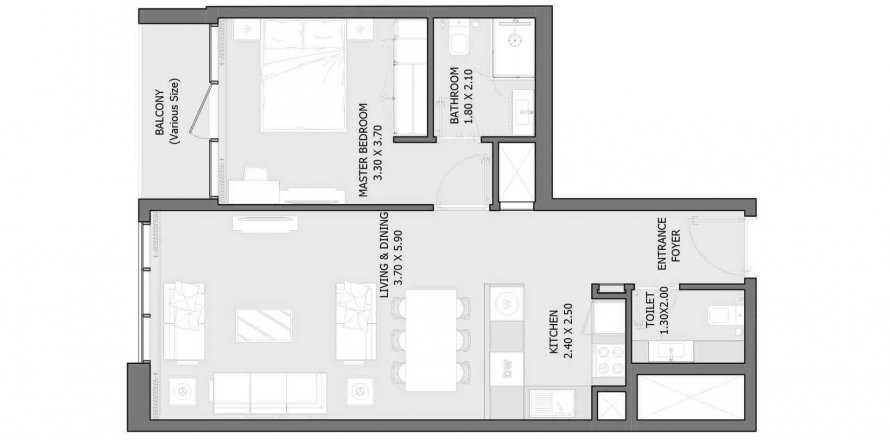 Byt v VERDANA 10 v Dubai Investment Park, SAE 1 ložnice, 62.9 m² Č.: 573829