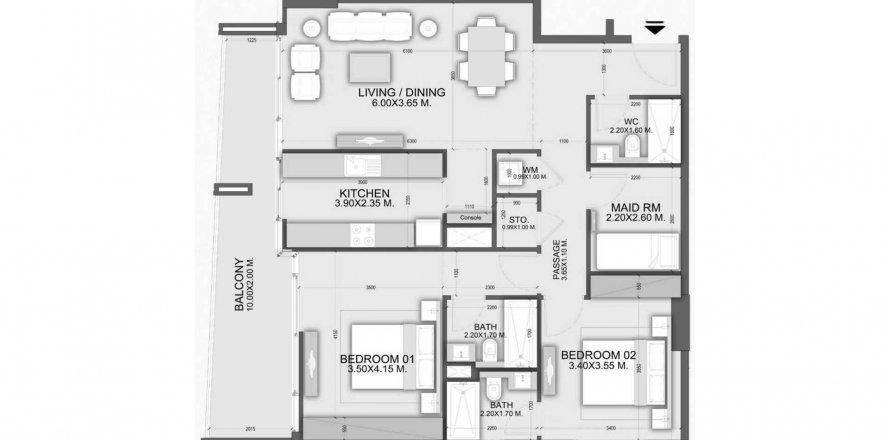 Apartment in Dalmore Tower in Dubai Residence Complex, UAE 2 bedrooms, 120.59 sq.m. № 621148